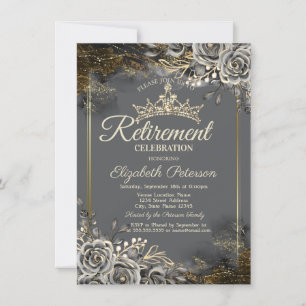 Elegant Black Roses Gray Retirement Invitation