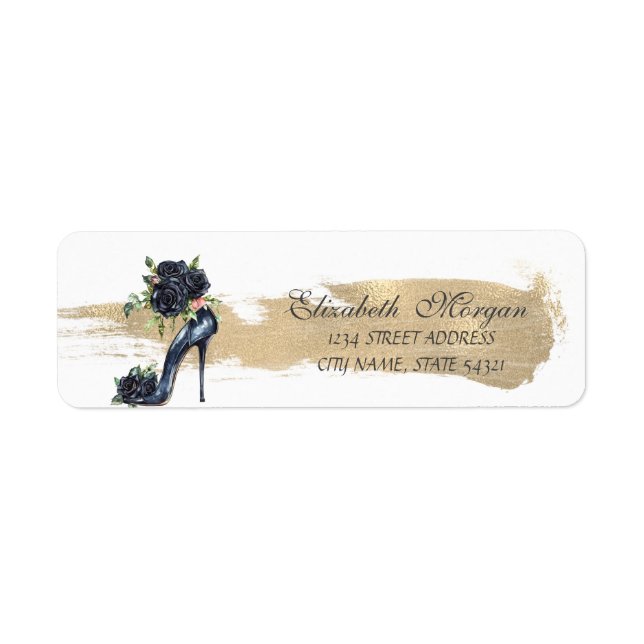 Elegant Black Roses High Heels Gold Brush Stroke (Front)