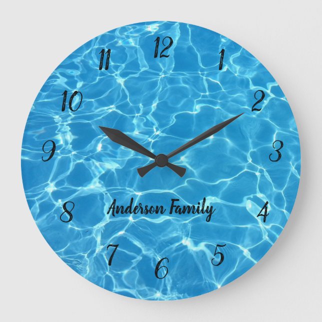 Elegant Black Rough Numbers Ocean Photo Personized Large Clock (Front)