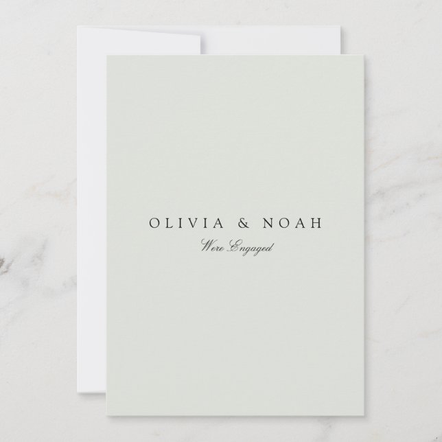 Elegant Black & Sage Engagement Announcement Card (Front)