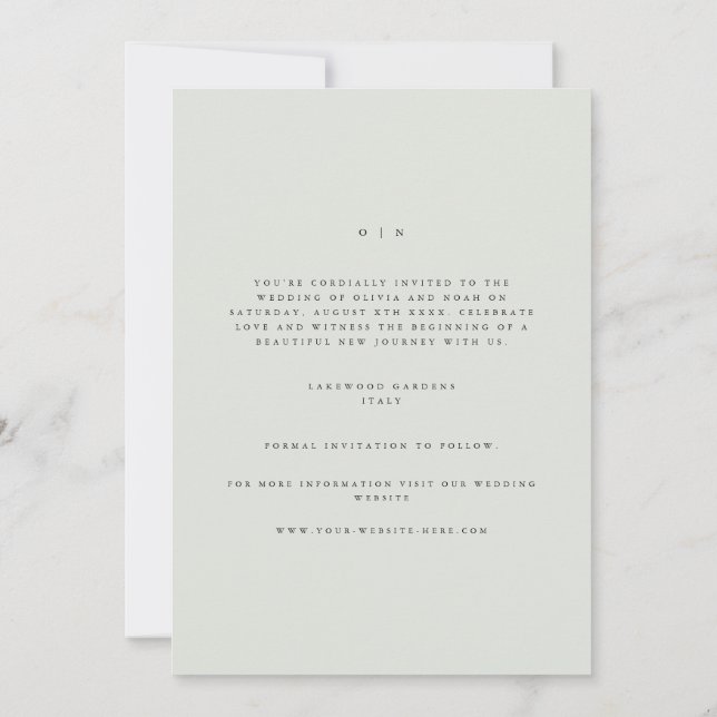 Elegant Black & Sage Green Save The Date Card (Back)