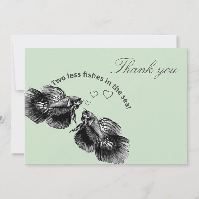 Elegant Black Sage Watercolor Fish Wedding  Invitation (Back)