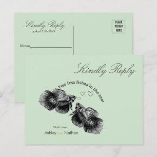 Elegant Black Sage Watercolor Fish Wedding  Postcard