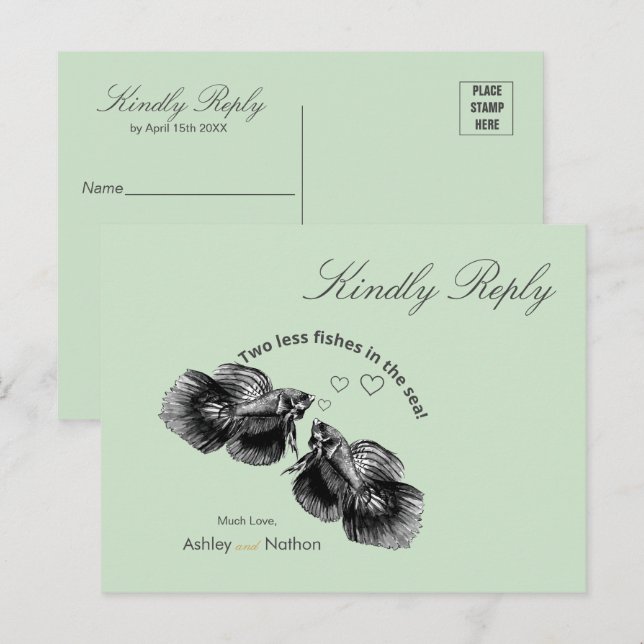 Elegant Black Sage Watercolor Fish Wedding  Postcard (Front/Back)