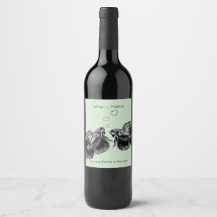 Elegant Black Sage Watercolor Fish Wedding Wine Label