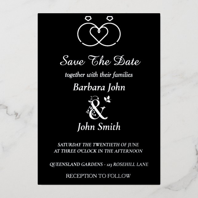 Elegant Black Save The Date Foil Invitation (Recto)