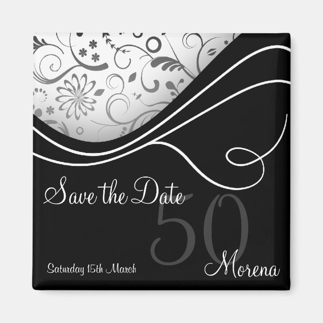 Elegant Black Save the Date Magnet (Front)