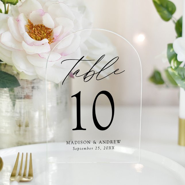 Elegant Black Script Acrylic Arch Table Number (Creator Uploaded)
