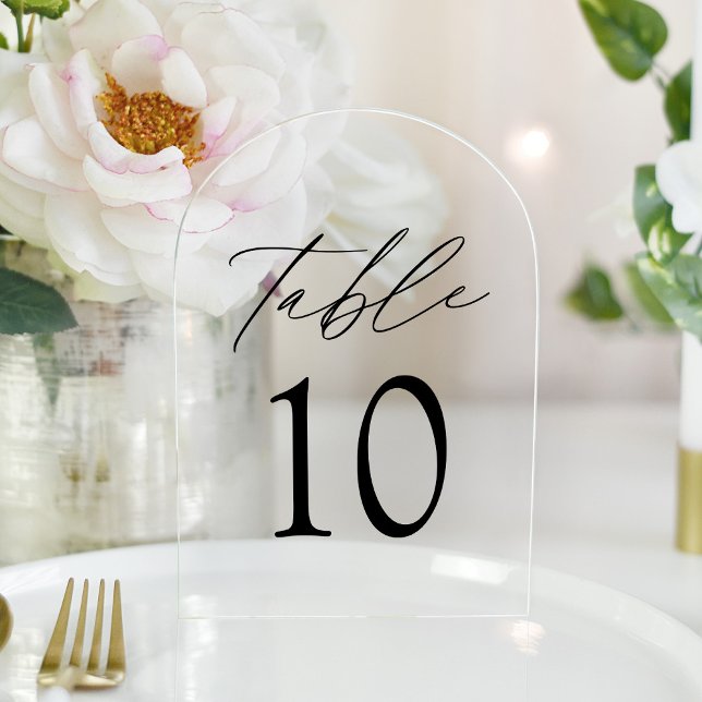 Elegant Black Script Acrylic Arch Table Number (Creator Uploaded)
