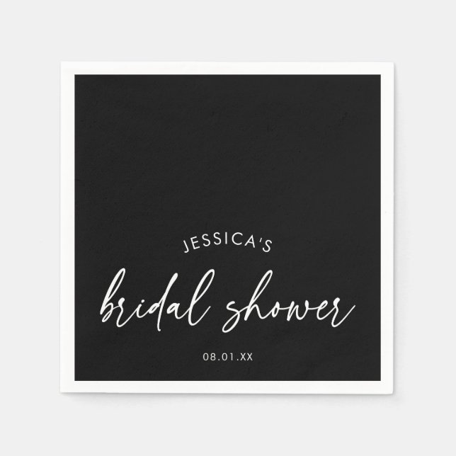 Elegant Black Script Bridal Shower Napkin (Front)