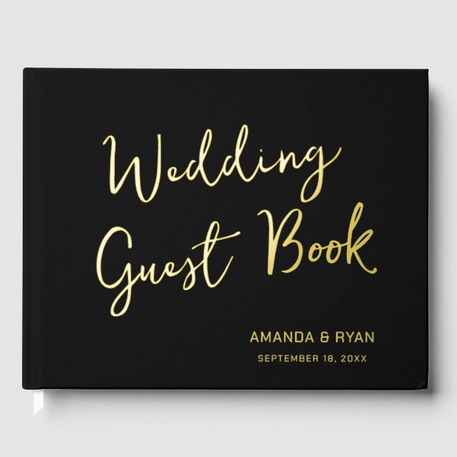 Elegant Black Script Bride Groom Wedding  Guest Book (Front)