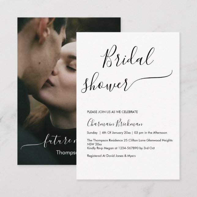 Elegant Black Script Calligraphy Bridal Shower Invitation (Front/Back)