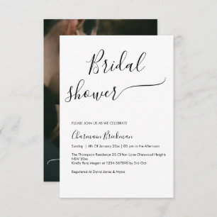Elegant Black Script Calligraphy Bridal Shower Invitation