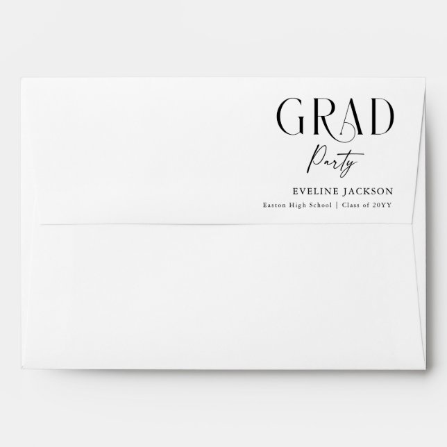 Elegant Black Script Calligraphy Graduation Envelope (Back (Top Flap))