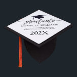 Elegant Black Script Calligraphy On White Graduation Cap Topper<br><div class="desc">Elegant custom black whimsical script calligraphy on a white custom background.</div>