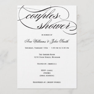 Elegant Black Script Couples Shower Invitation