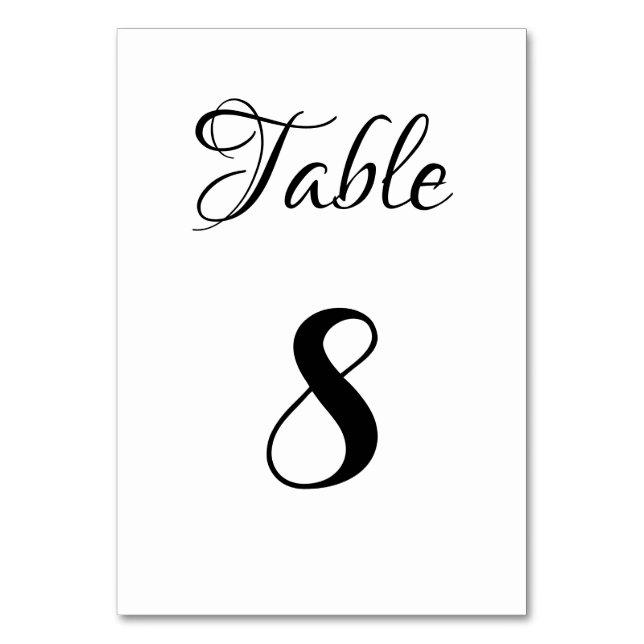 Elegant black script custom text Wedding Table Number (Front)