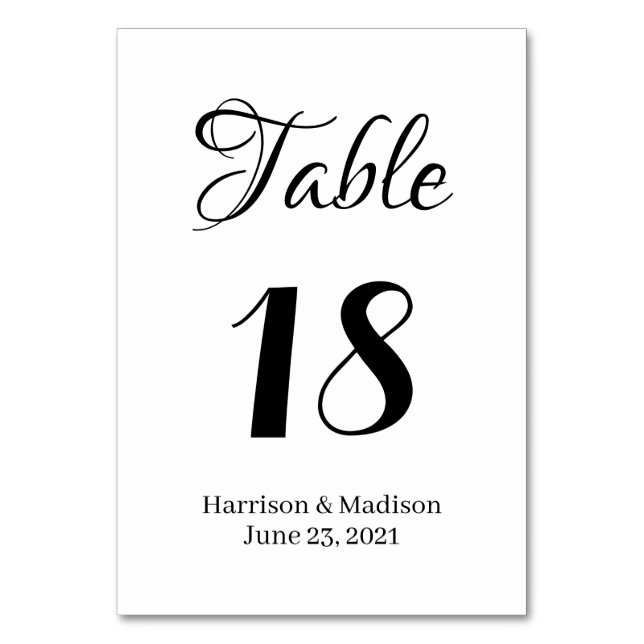 Elegant black script custom text Wedding Table Number (Front)