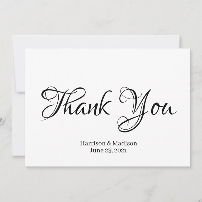 Elegant Black Script Custom Wedding Thank You Card (Front)