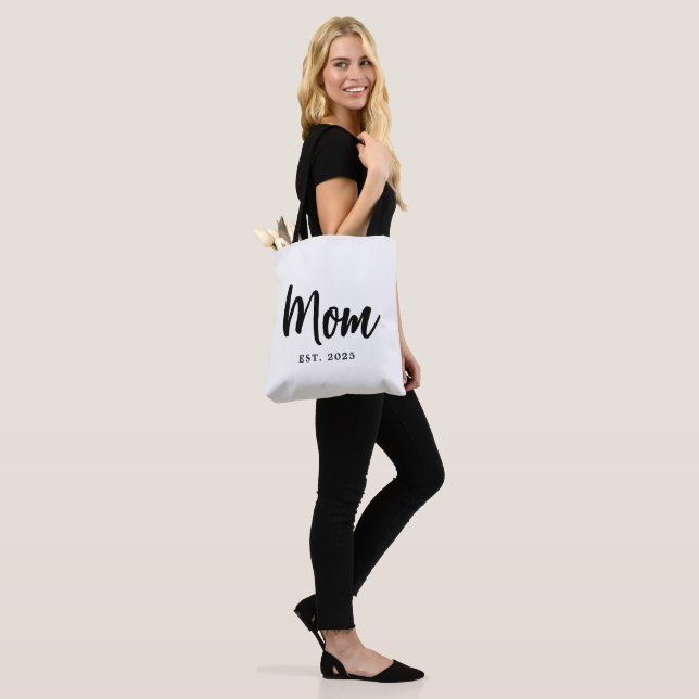 Elegant Black Script Established New Mom Tote Bag (On Model)