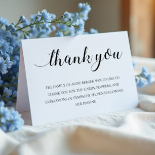 Elegant Black Script Funeral Memorial Thank You Card