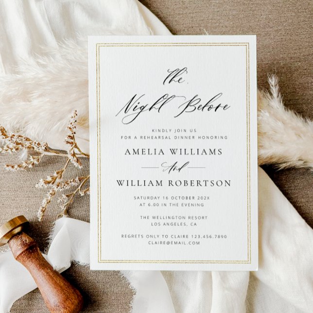 elegant black script gold frame rehearsal dinner invitation (Creator Uploaded)