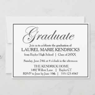 Elegant Black Script Graduation Party Invitation