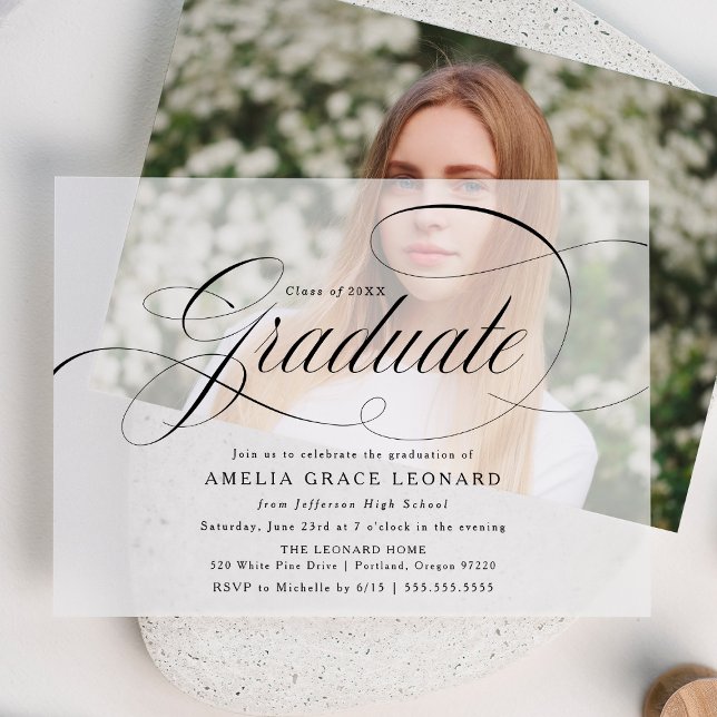 Elegant Black Script Graduation Party Vellum Invitations (Creator Uploaded)