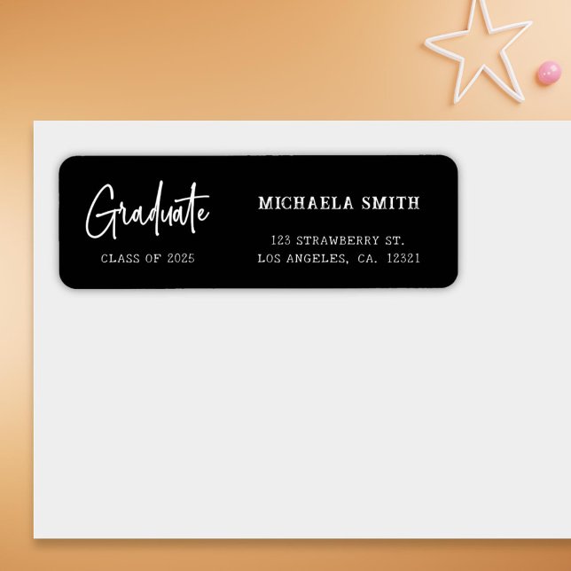Elegant Black Script Graduation Return Address (Creator Uploaded)