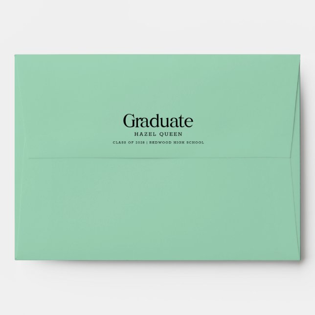 Elegant Black Script Green Graduation Envelope (Back (Top Flap))