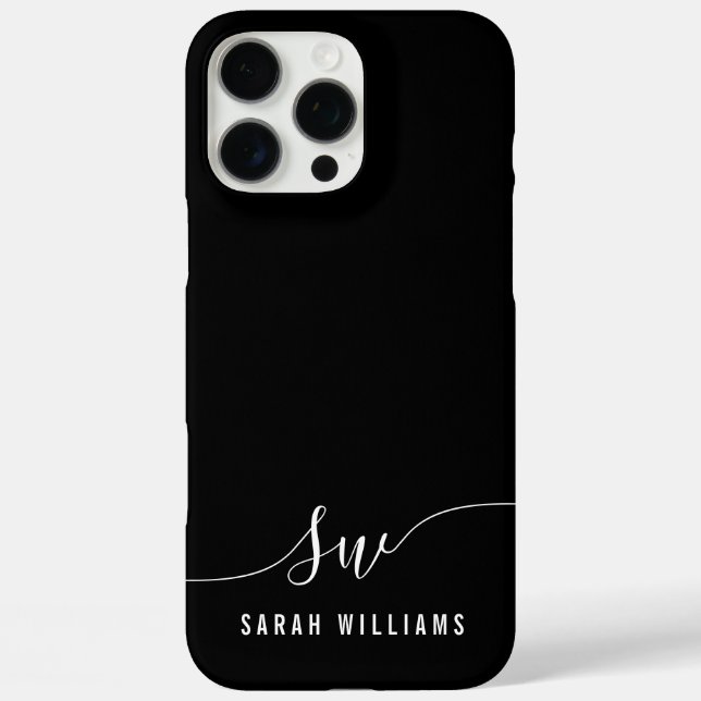Elegant Black Script Initial Monogram  Case-Mate iPhone Case (Back)