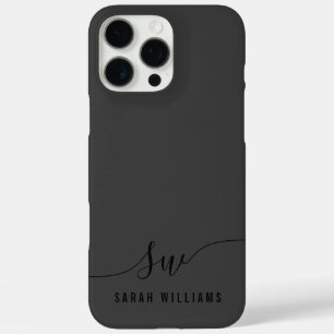 Elegant Black Script Initial Monogram  iPhone 16 Pro Max Case
