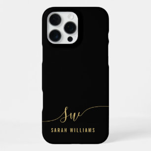 Elegant Black Script Initial Monogram  iPhone 16 Pro Max Case