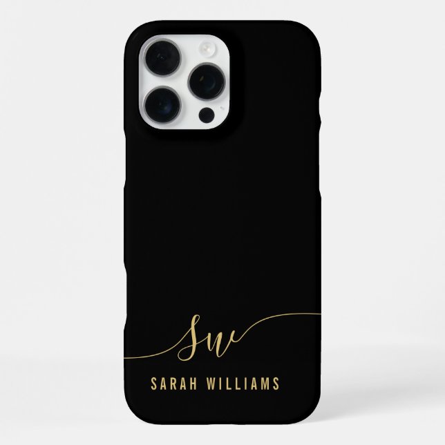 Elegant Black Script Initial Monogram  iPhone Case (Back)