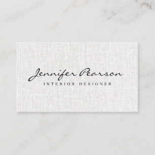 Elegant black script logo chic modern beige linen business card