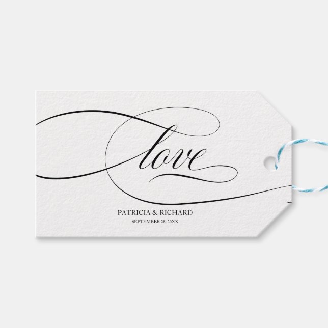 Elegant Black Script Love Favour Tags (Front (Horizontal))