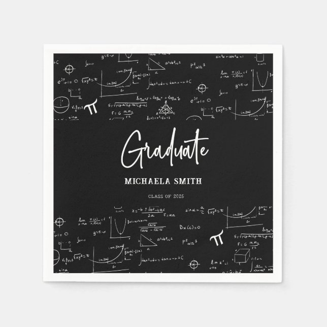 Elegant Black Script Math Graduate Napkin (Front)