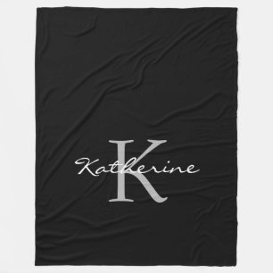 Elegant Black Script Monogram Personalized Name Fleece Blanket