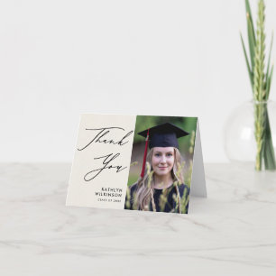 Elegant Black Script on Grey Minimalist Graduation Thank You Card