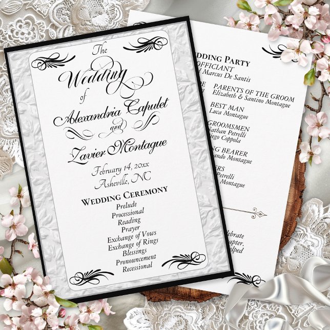 Elegant Black Script on White Wedding Ceremony Program (Creator Uploaded)