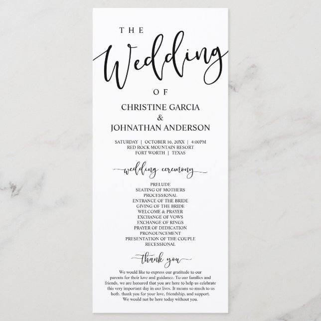 Elegant Black Script, Our Wedding Ceremony Program (Front)