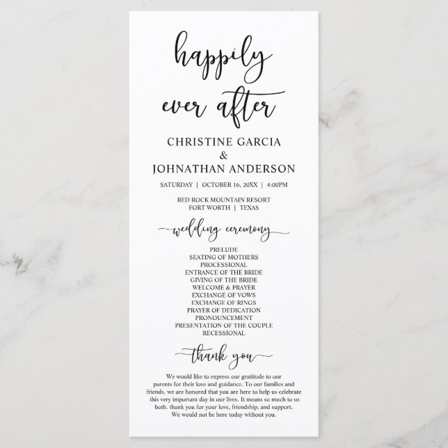 Elegant Black Script, Our Wedding Ceremony Program (Front)
