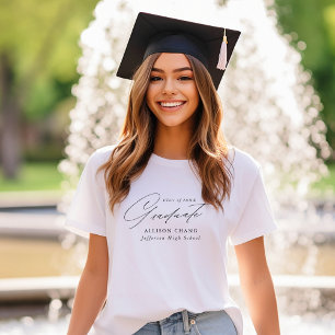 Elegant Black Script Personalized Graduation T-Shirt