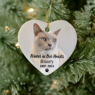 Elegant Black Script Pet Memorial Photo Heart Ceramic Ornament
