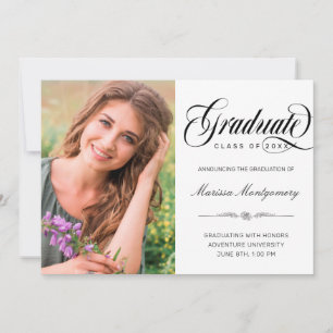 Elegant Black Script Photo College Graduation Announcement