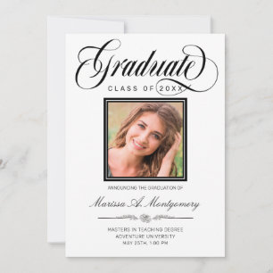  Elegant Black Script Photo College Graduation Announcement