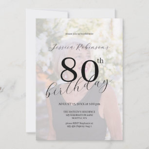 Elegant Black Script Photo Eightieth Birthday  Invitation
