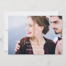 Elegant Black Script Photo Save the Date Card