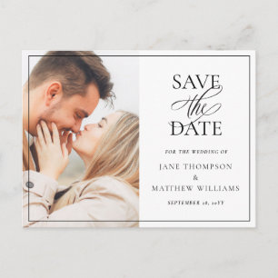 Elegant Black Script & Photo Wedding Save the Date Postcard