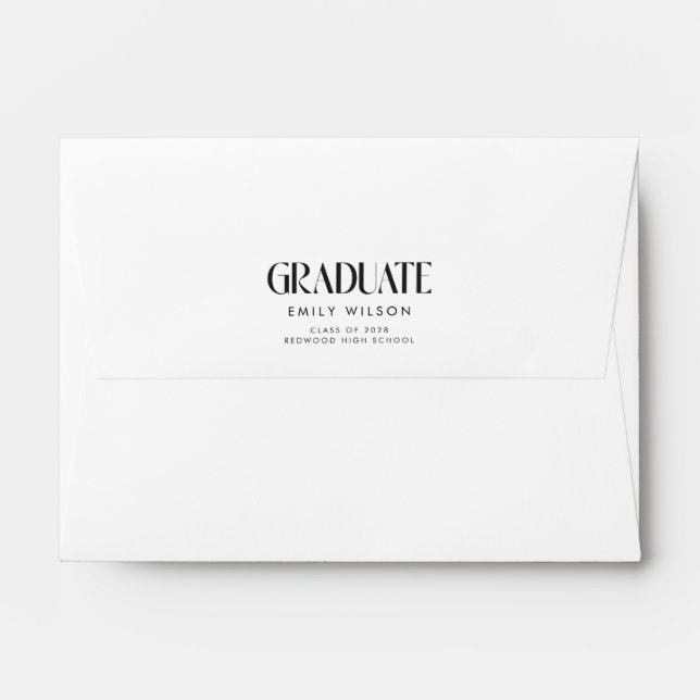 Elegant Black Script Return Address Graduation Envelope (Back (Top Flap))